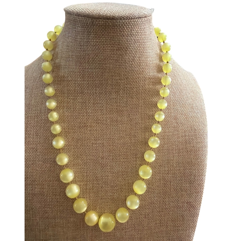 Vintage Graduated Chartreuse Yellow Translucent Bead Necklace Statement